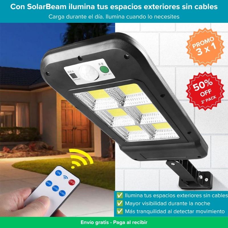 SolarBeam Foco Solar - Luz exterior con sensor de movimiento - Pack 3 unidades