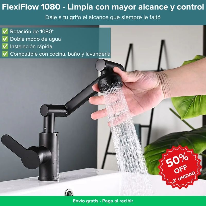 FlexiFlow 1080 Grifo Flexible Giratorio - Más cobertura con menos salpicaduras