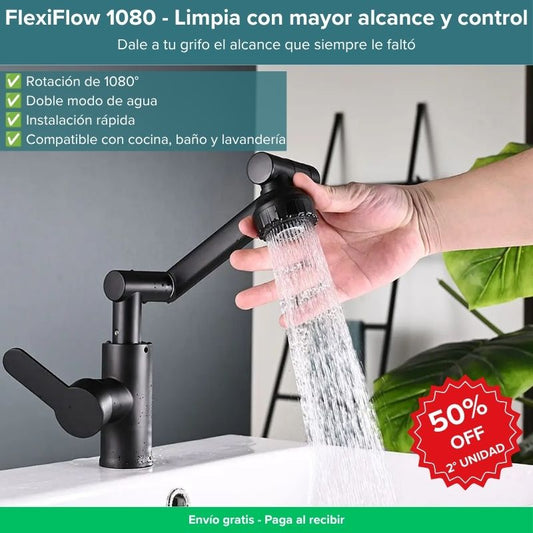 FlexiFlow 1080 Grifo Flexible Giratorio - Más cobertura con menos salpicaduras
