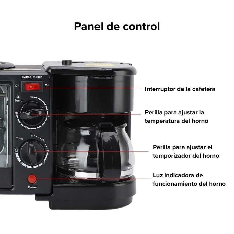 MorningChef Máquina para el Desayuno Multifunción 3 en 1 - Horno Eléctrico, Cafetera y Sartén en una Sola Máquina