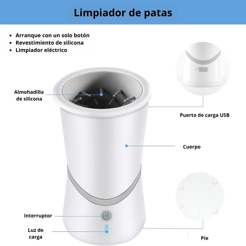 Limpiador de patas para perros - Limpia y masajea las patas de tu peludo de forma suave y automática