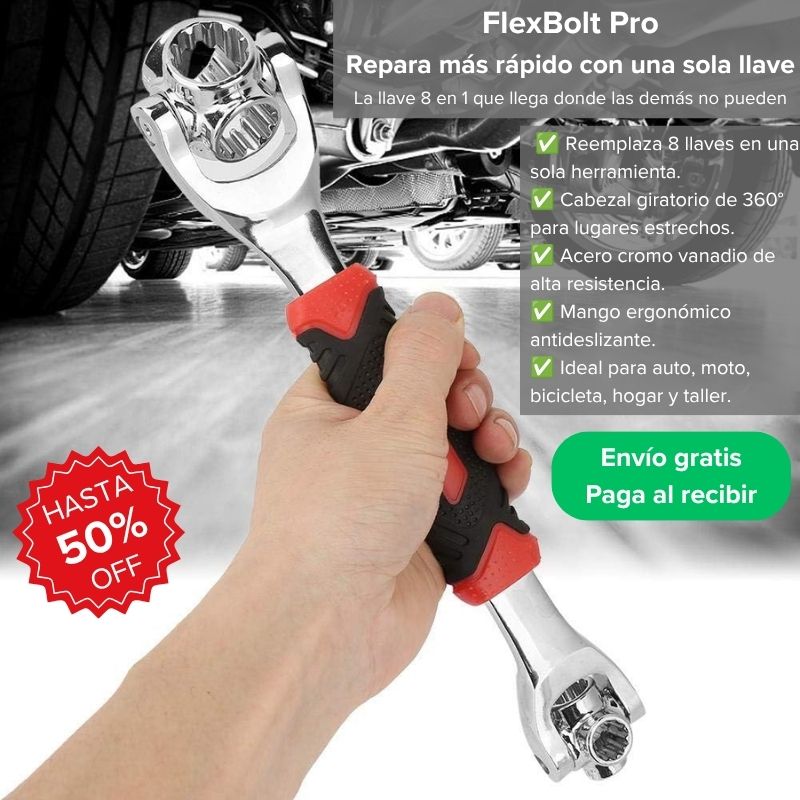 FlexBolt Pro Llave Inglesa Multifuncional 8 en 1 - Repara más rápido con una sola llave