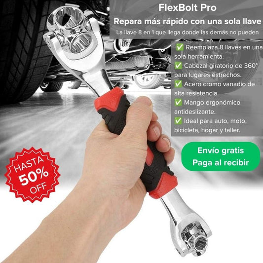 FlexBolt Pro Llave Inglesa Multifuncional 8 en 1 - Repara más rápido con una sola llave