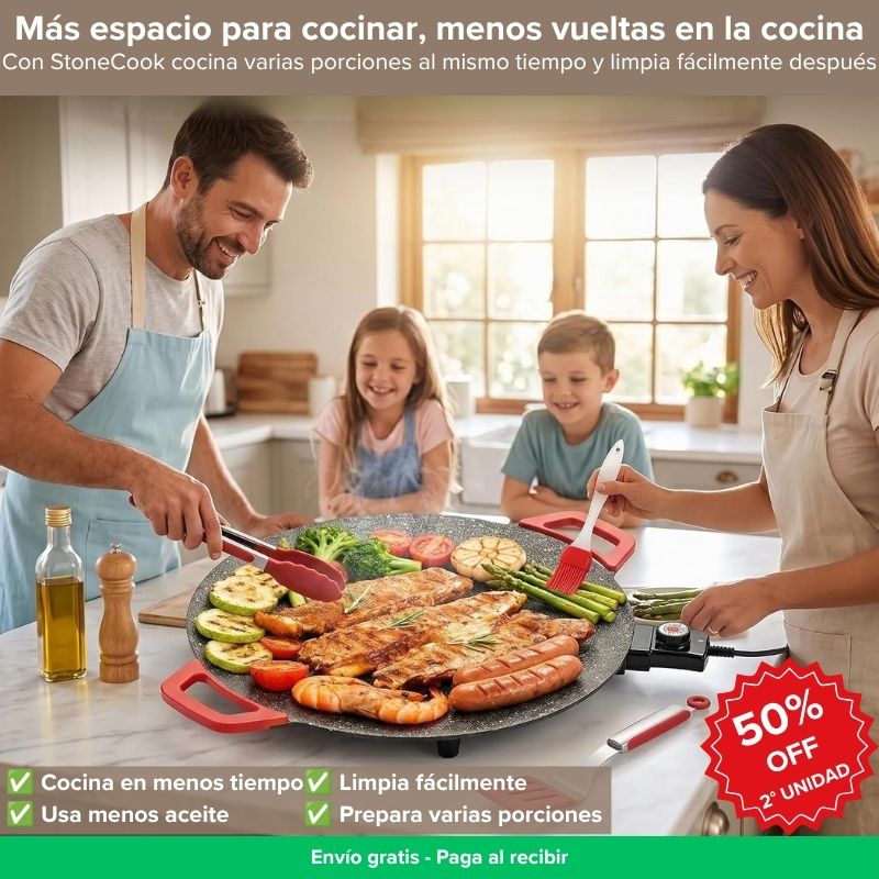 StoneCook Parrilla Eléctrica 36 cm- Cocina rápido y sin que se pegue