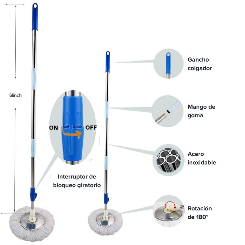 SpinClean Trapero Giratorio 360° - Limpia sin agacharte ni escurrir